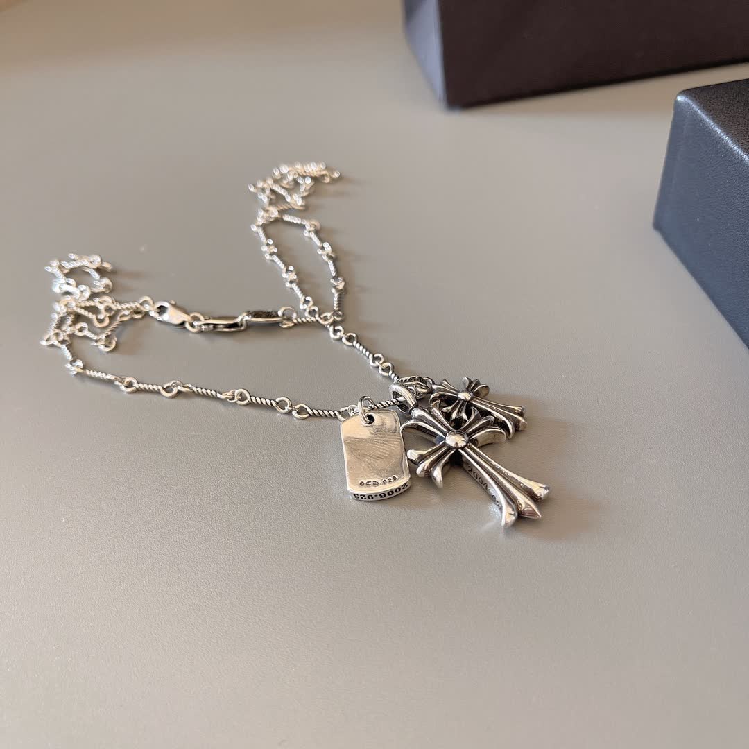 Chrome Hearts Silver Cross Pendant Necklace